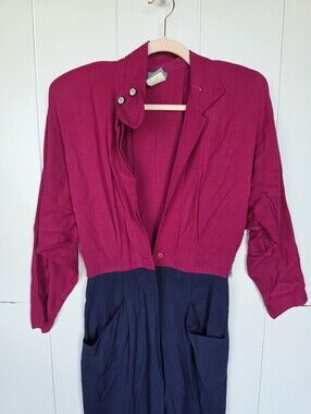 Vintage Rabbit Rabbit Rabbit Button Down Color Block Pink Blue Shirt Dress 6